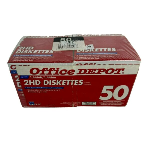 Sealed Office Depot 2HD Diskettes 3.5" 1.44MB IBM Formatted 50 Pack - Picture 1 of 7